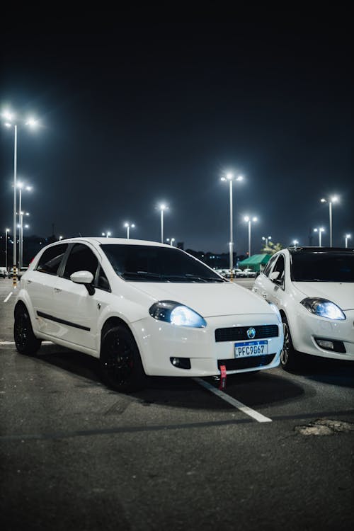 Modern White Cars on a Parking Lot 