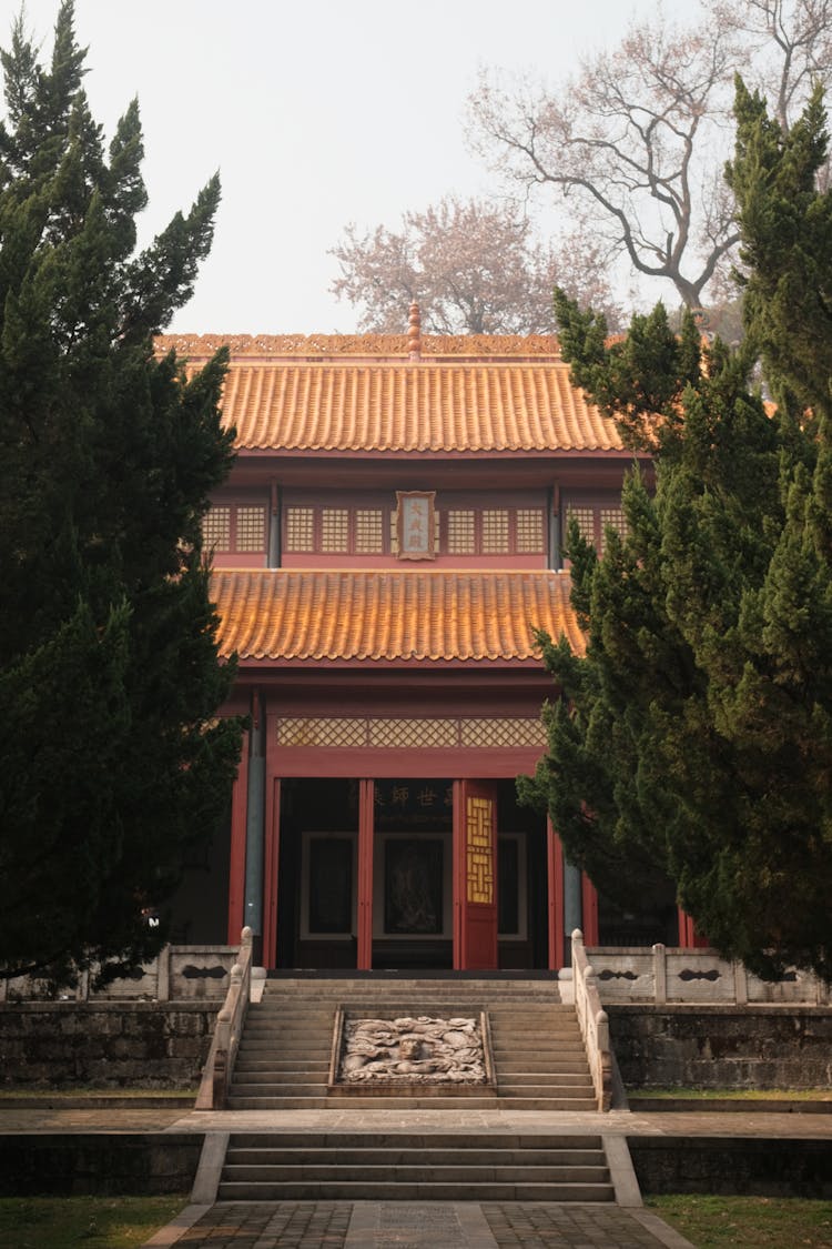 Entrance To The Building At The Autumn-Admiring Pavilion In Changsha, China 