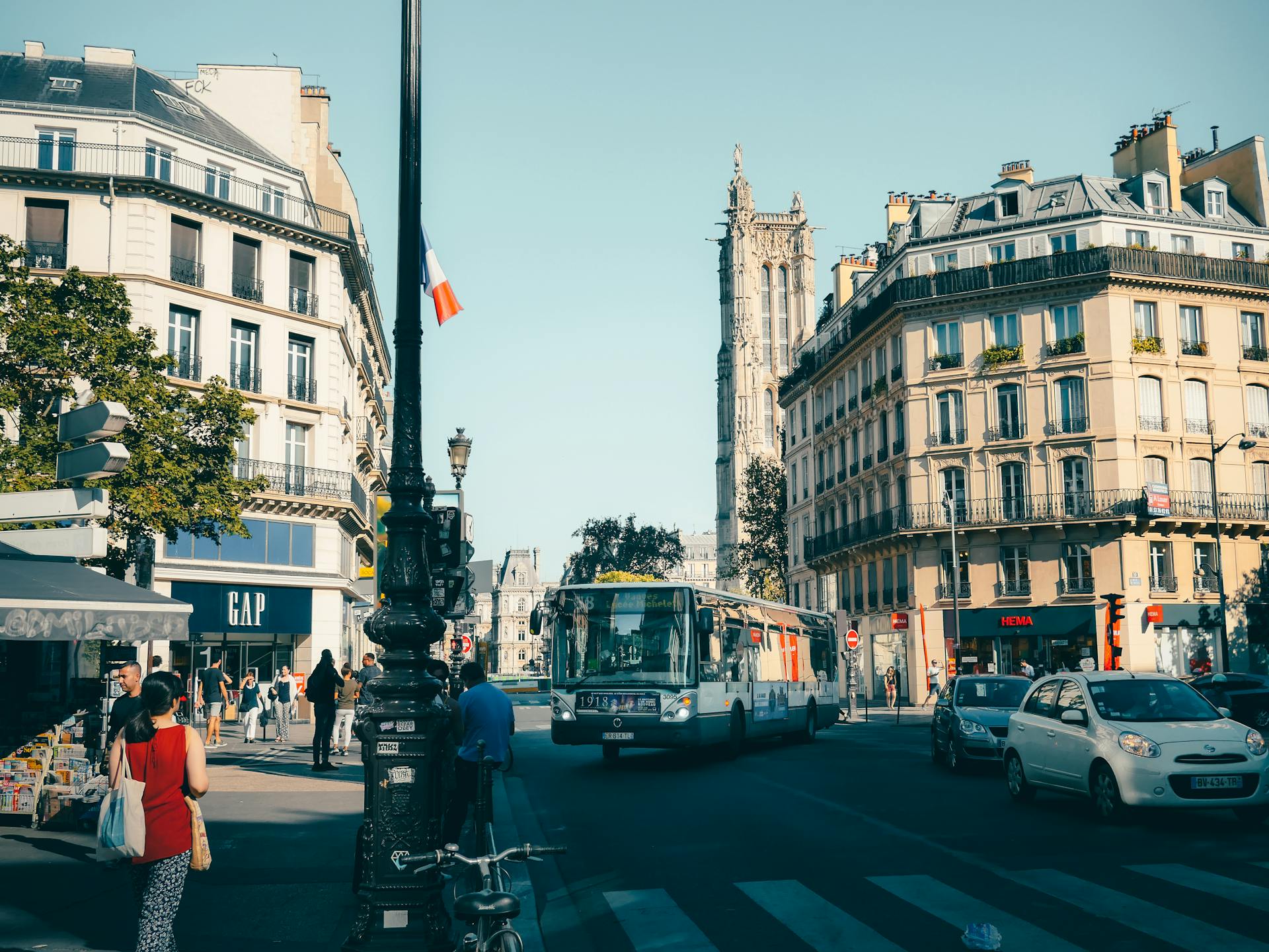 Bus navigating the streets of Paris