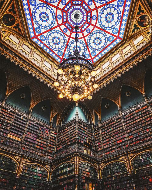 Free Stunning interior view of the Royal Portuguese Reading Room in Rio de Janeiro with ornate architecture. Stock Photo