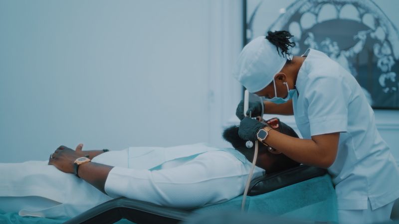 Medical professional treating a patient in a Lagos clinic
