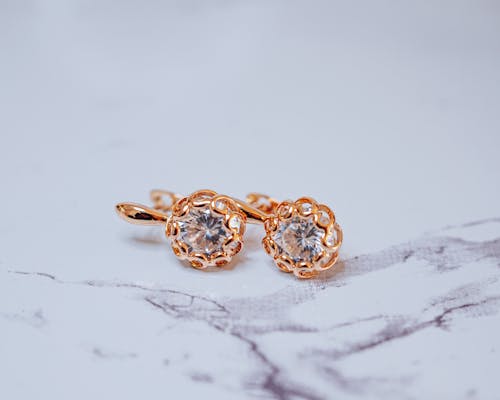 Golden Earrings with Diamonds