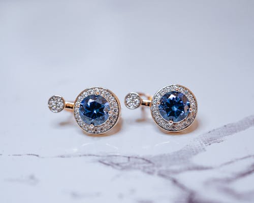Free Earrings with Blue Gems Stock Photo