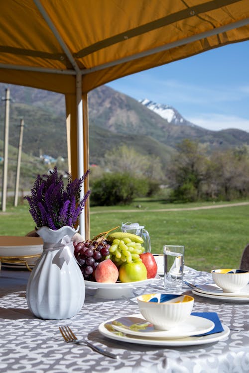 Table with Breakfast with View on Mountains