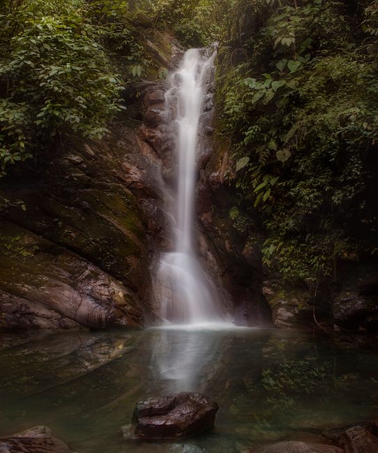 Beautiful waterfall surrounded by lush greenery in Tingo María, Peru's natural landscape.