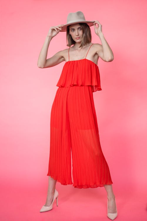 Woman Posing in Red Dress
