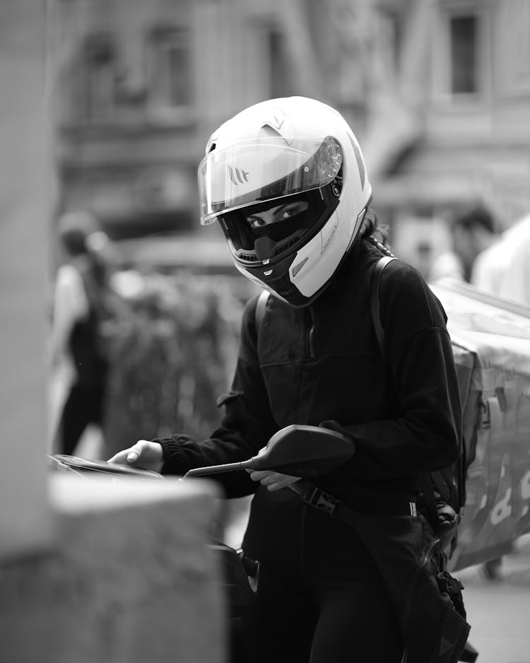 Person In Motorbike Helmet