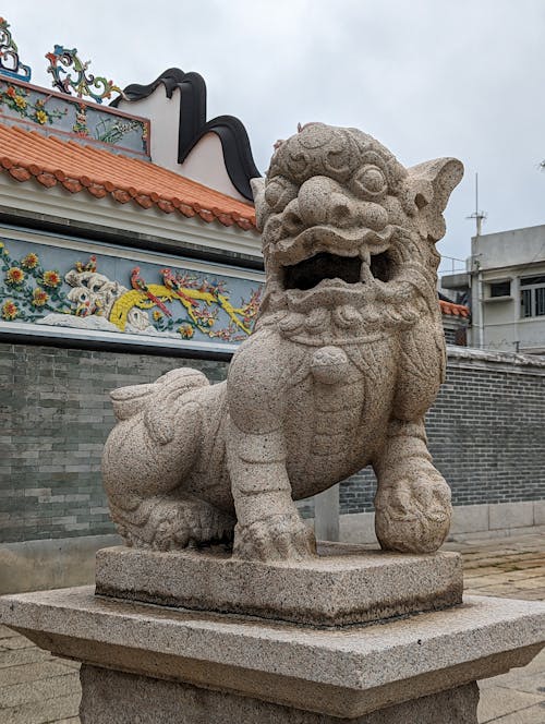 Lion Guardian Statue outside Pak Tai Buddhist Temple, Hong Kong