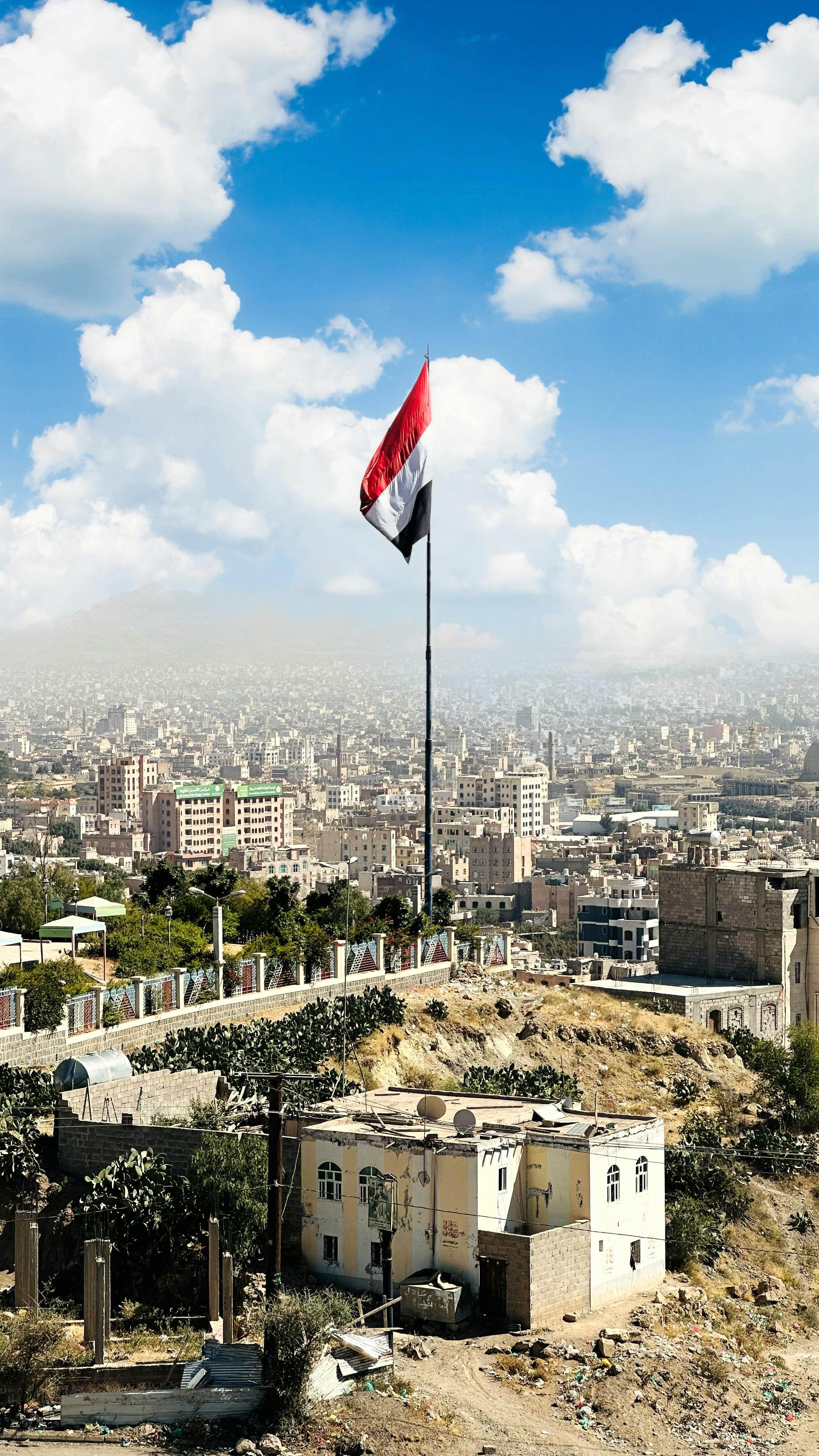 free photo of flag of syria on hill in city