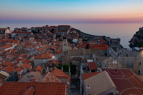 Aerial View of Dubrovnik and the Sea at Sunset 