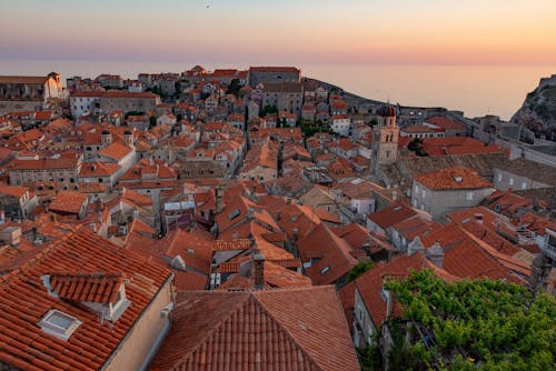 Aerial View of Dubrovnik and the Sea at Sunset 