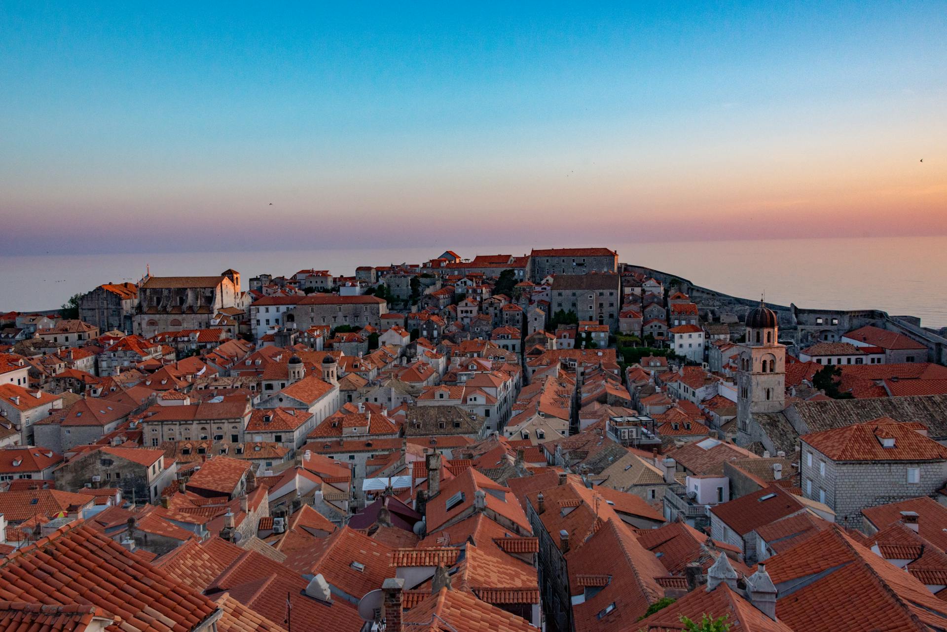 Aerial View of Dubrovnik and the Sea at Sunset