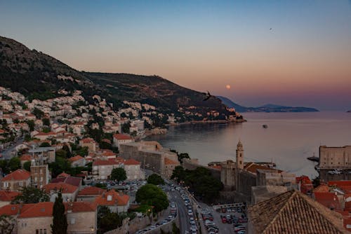 Aerial View of Dubrovnik and the Sea at Sunset 