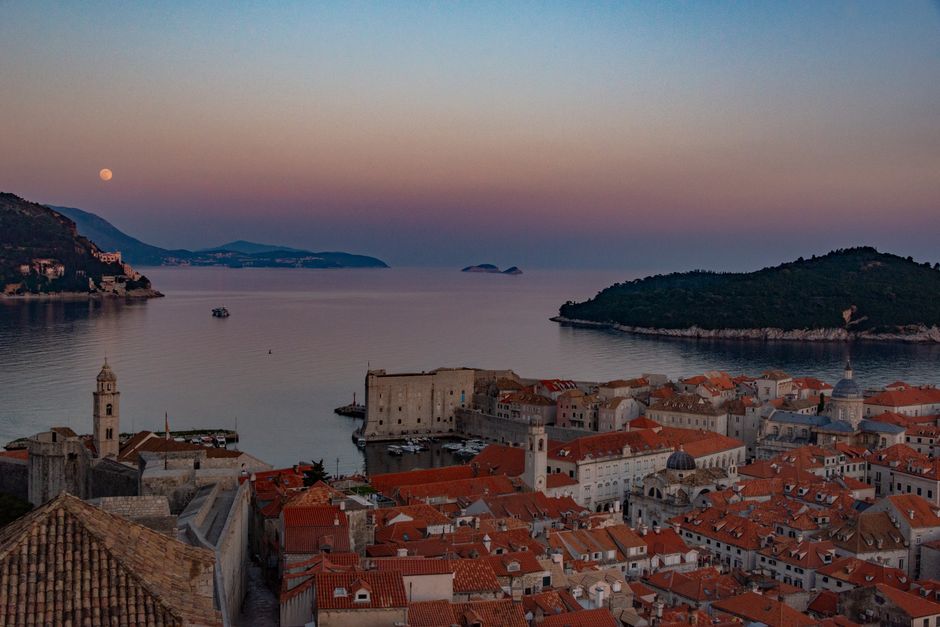 Historic Dubrovnik City Walls at sunset, Croatia