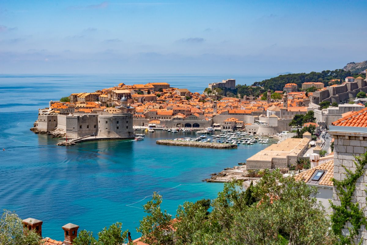 Dubrovnik old town with city walls and Adriatic coastline