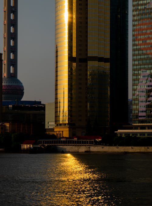 Modern Skyscrapers at Sunset in Shanghai, China 