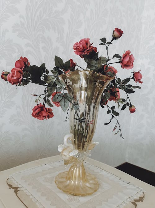 A Bunch of Pink Roses in a Glass Vase