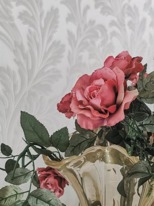 Close-up of Roses in a Glass Vase 