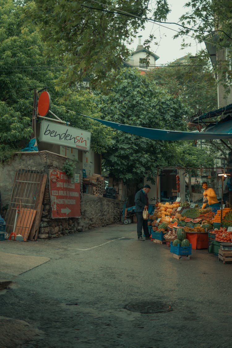 Stand With Fruit On Street Market