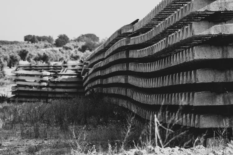 Stacked Cement Blocks In Black And White