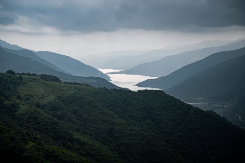 Landscape of Hills and Lake