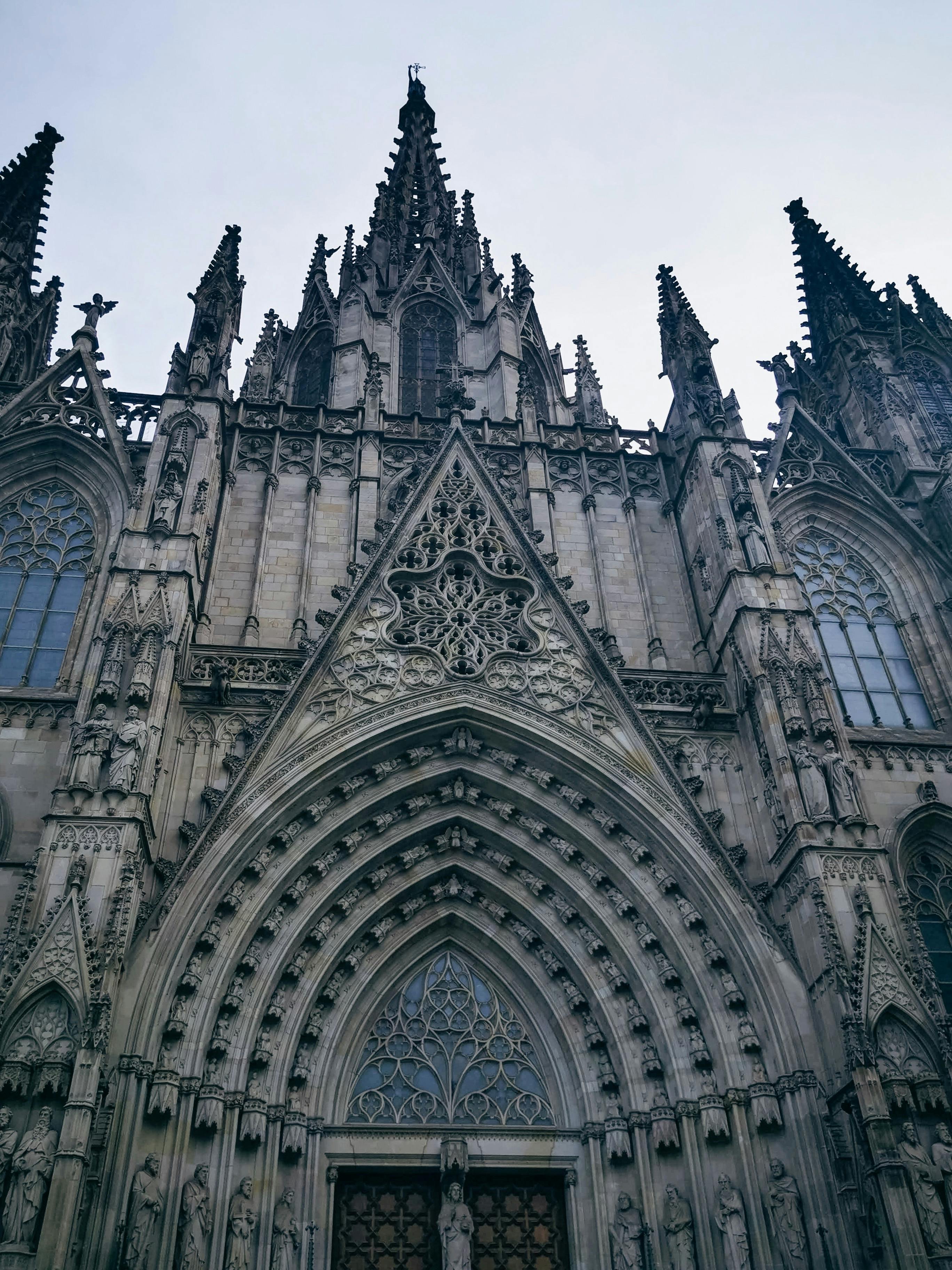 facade of the barcelona cathedral in barcelona spain