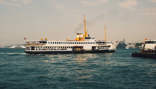 Passenger Ships on the Bosphorus Strait in Istanbul, Turkey 