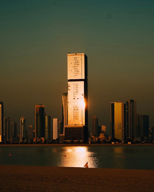 Modern Buildings at Sunset 