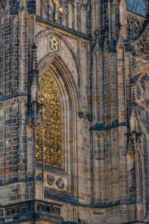 Close-up of the St. Vitus Cathedral Facade, Prague, Czech Republic 