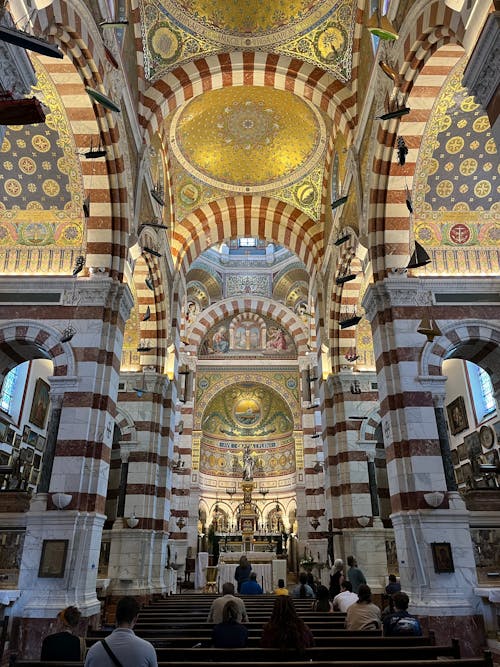 Ornamented Interior of Notre Dame de la Garde Church in Marseilles