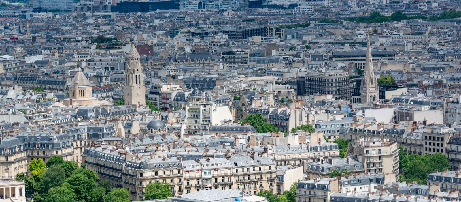 Aerial view of a European city skyline