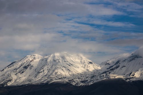 Landscape of a Rocky Snowcapped Mountain Range 