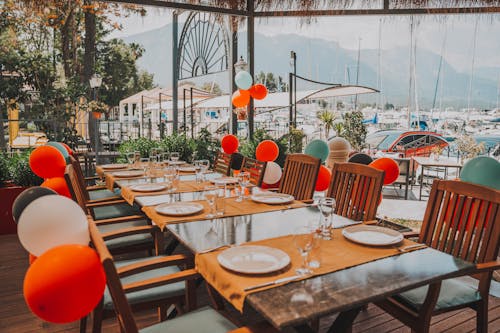 Chic marina terrace ready for luxury soirée