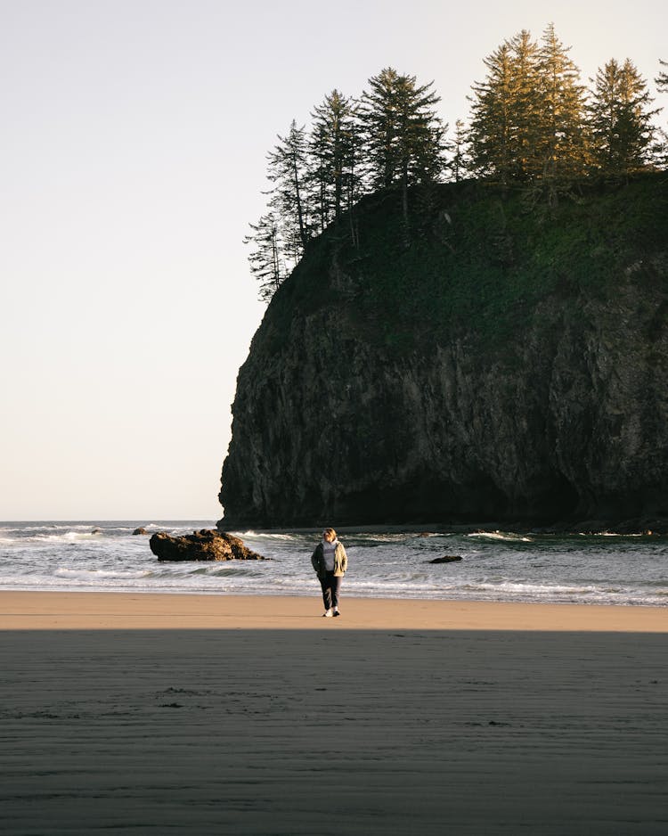 Tourist Walking On Second Beach In Washington State