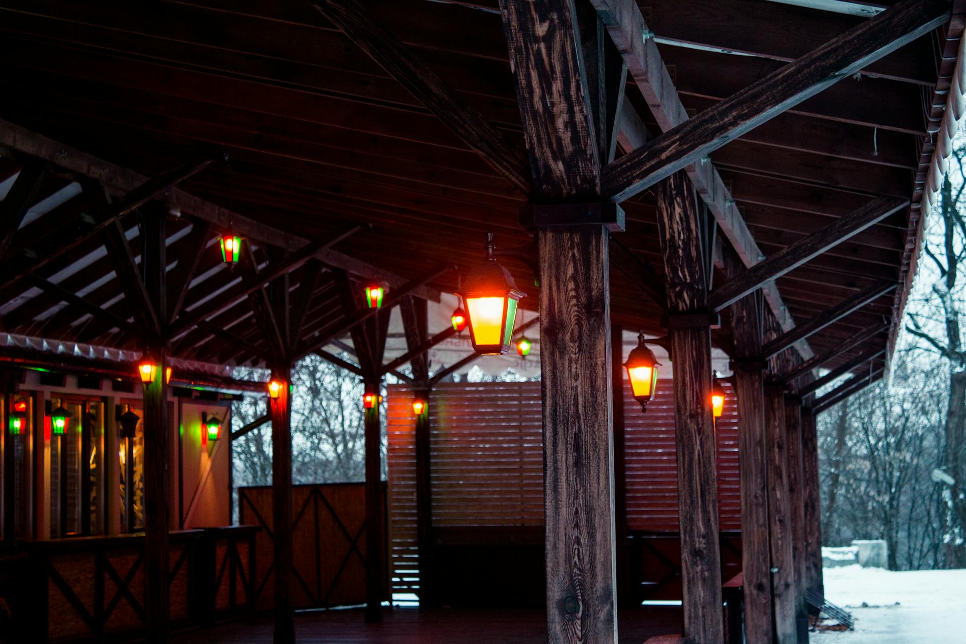 Brown Wooden Shed With Lights