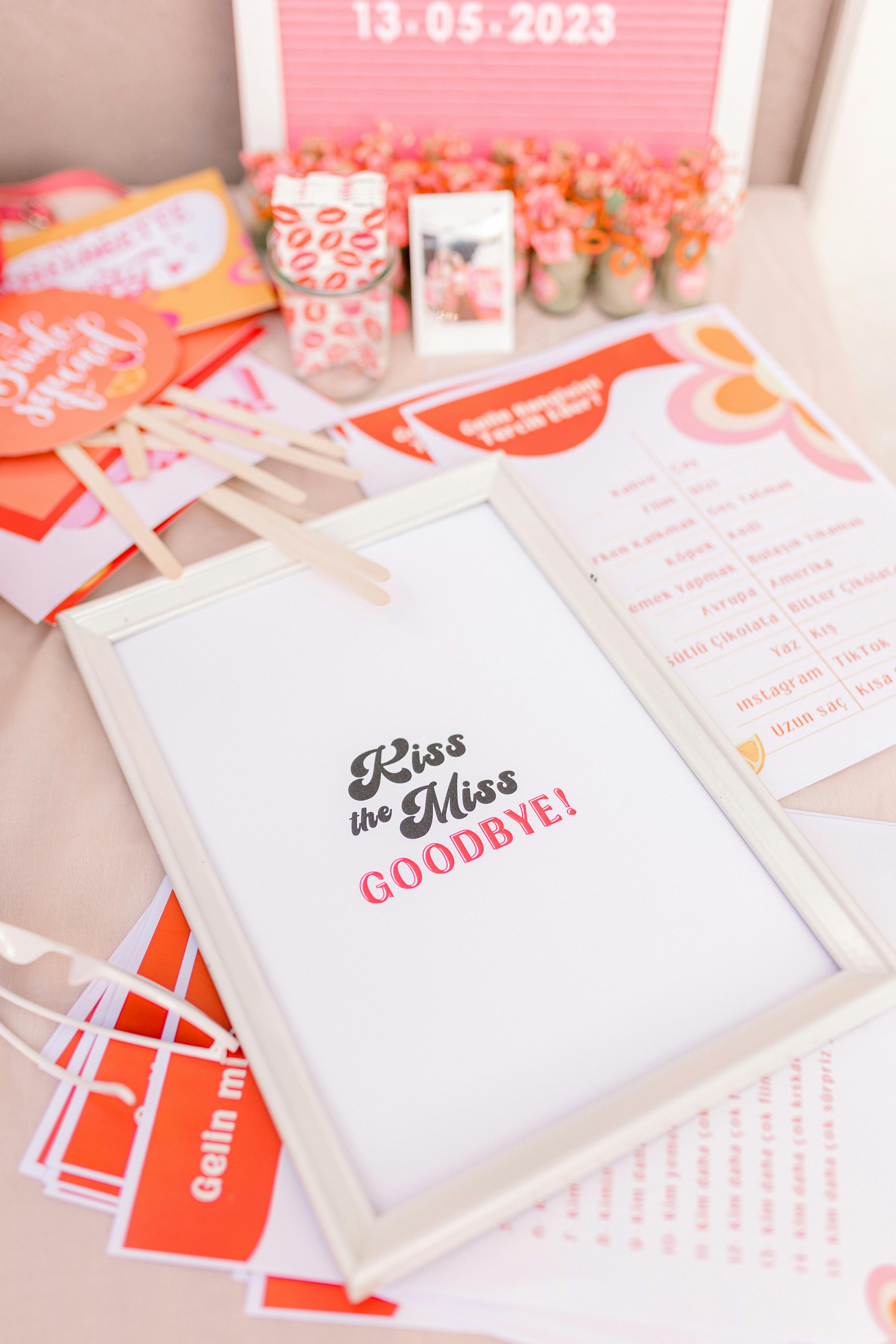 Vibrant display of bridal shower decorations with a playful theme.