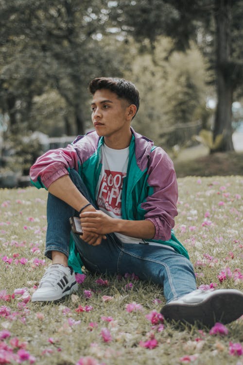 Man Posing in Casual Clothing on Lawn