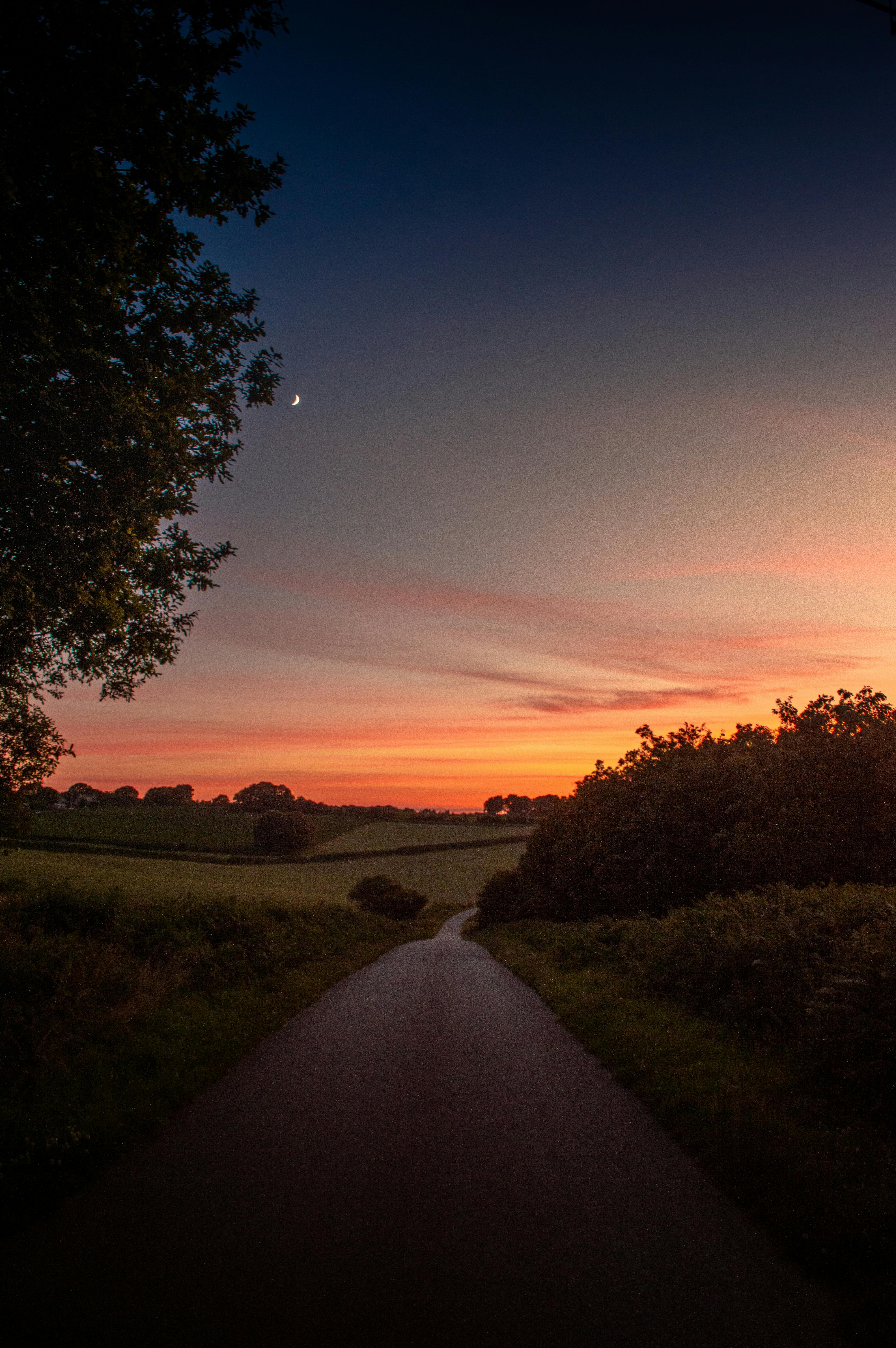 Landscape of a Road and Field in the Countryside at Sunset · Free