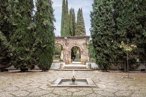 Fountain in a Beautiful Baroque Park, Palacio de los Córdova, Granada Spain