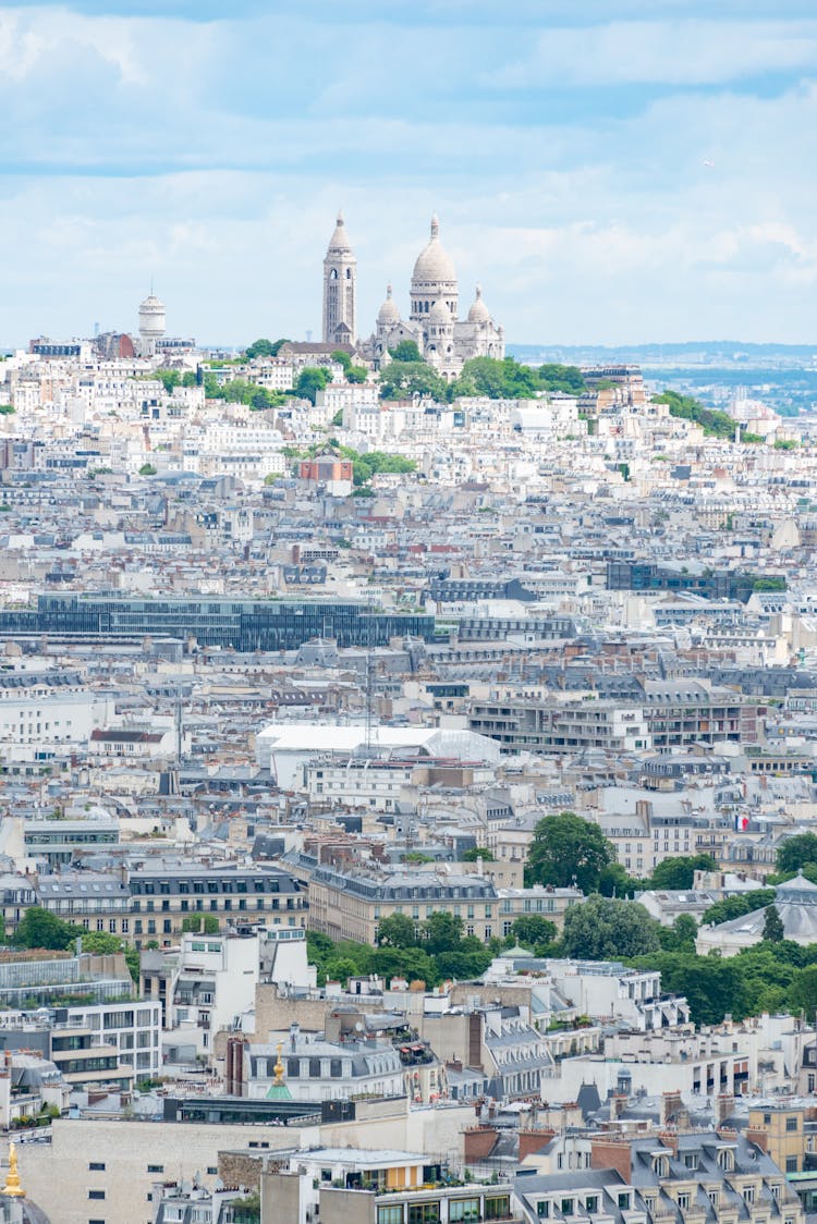 Vertical Panorama Of Montmartre With Sacre Coeur Basilica, Paris, France