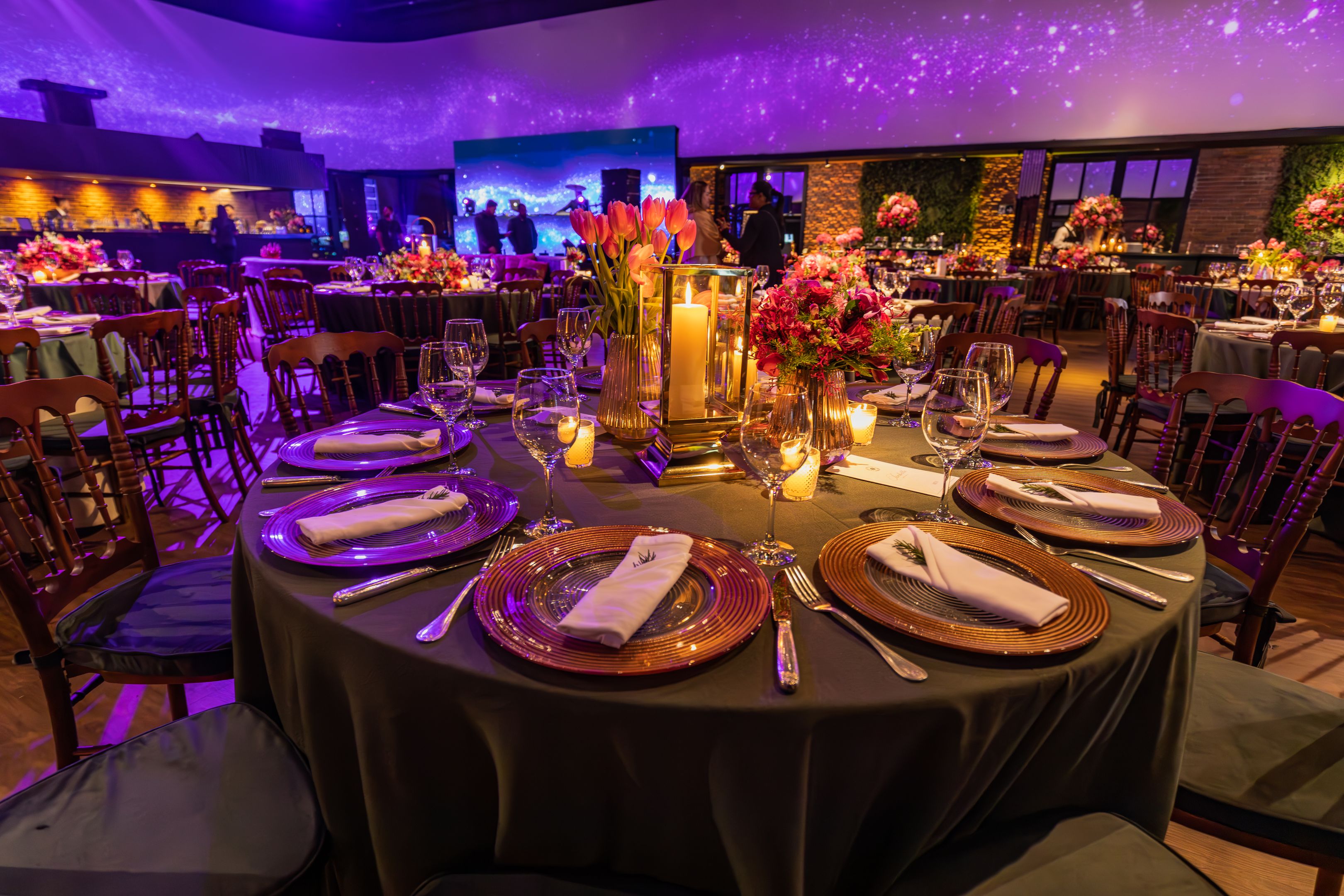 Luxury event ballroom with candlelight