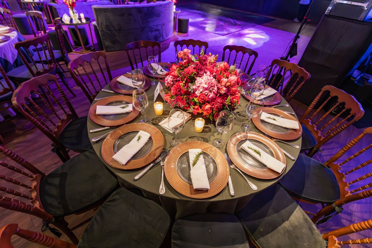 Round event table set for a gala dinner