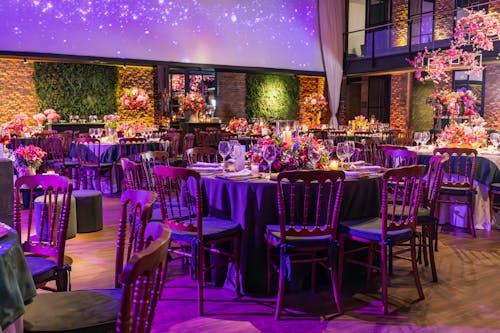 Restaurant Interior with Wedding Decorations 