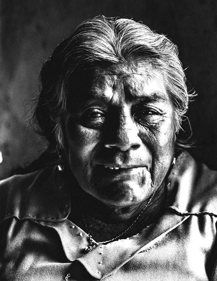 Elderly Woman Face In Black And White