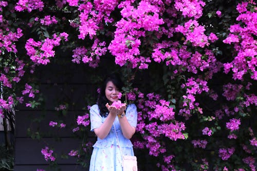 Brunette among Pink Flowers