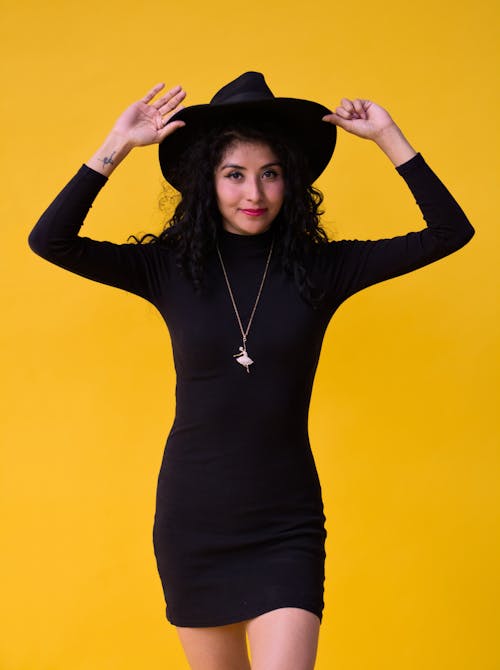 Smiling Brunette Woman in Hat