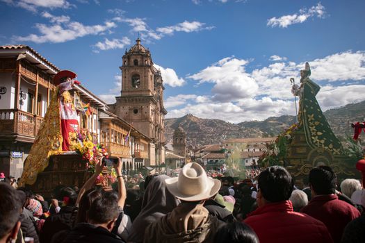 Colorful festival captured in the vibrant streets of Cusco, Peru, with cultural traditions on full display.