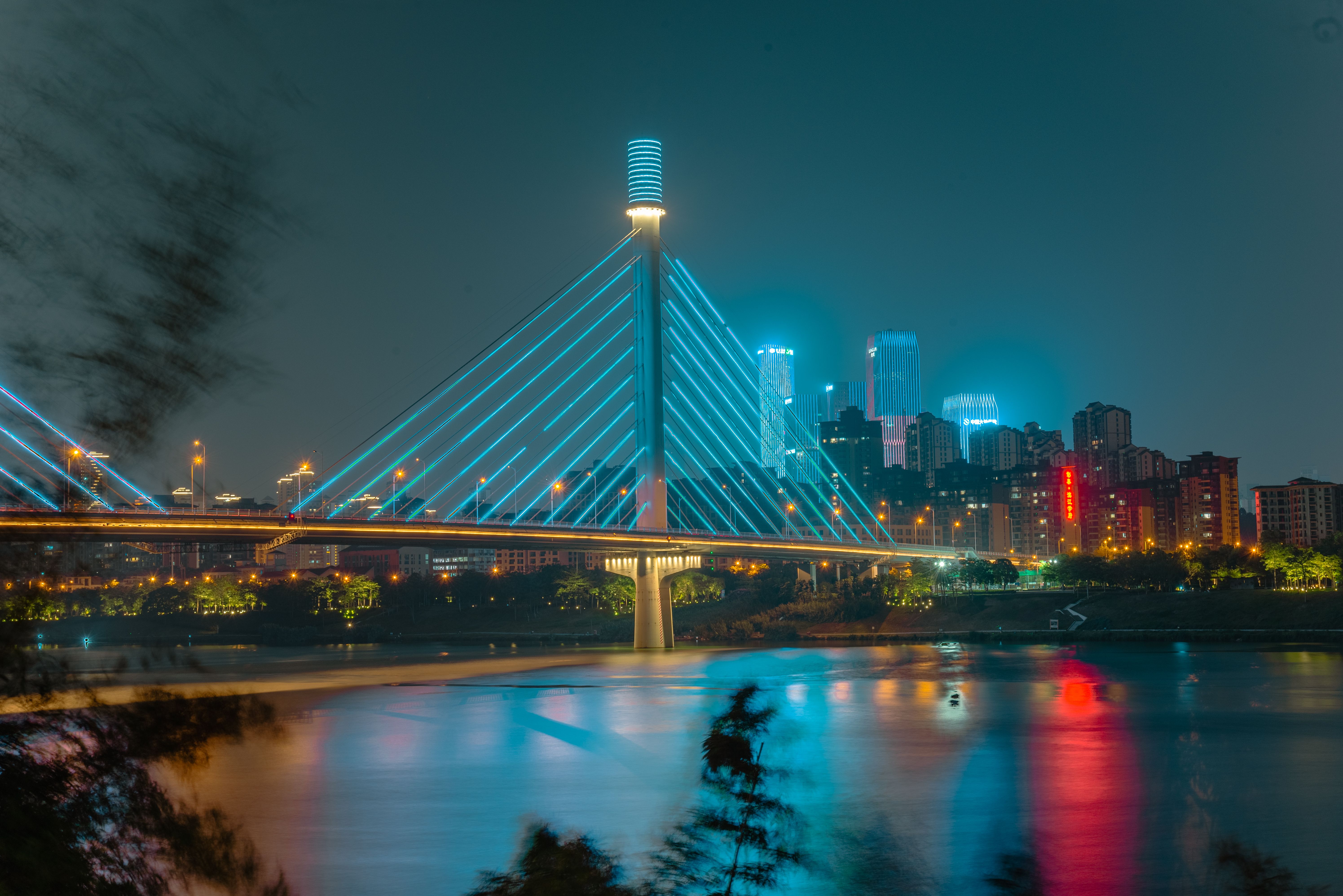 Illuminated Bridge in City at Night · Free Stock Photo