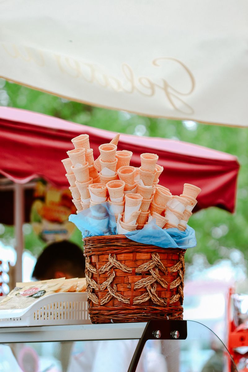 Mini ice cream cones in a basket