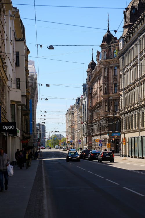 View of a Street and Tenement Houses in City 